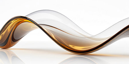 3d illustration of abstract wavy shape over white background with reflectionの素材