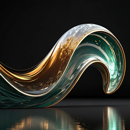 abstract wave on a black background with reflection. 3d renderの素材