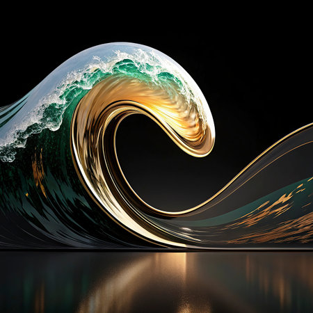 abstract wave on black background, computer generated illustration, 3d renderの素材