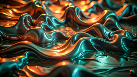 Abstract background of blue and orange flowing fabric. 3d render illustration