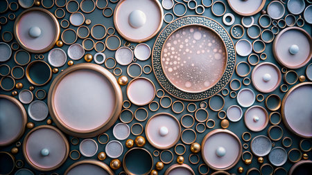 3d illustration of abstract geometric composition with circles and spheres in pastel colors