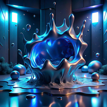 3d render, abstract background with blue liquid splash, 3d illustrationの写真素材