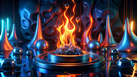 abstract scene with fire and smoke, 3d rendering background.の写真素材