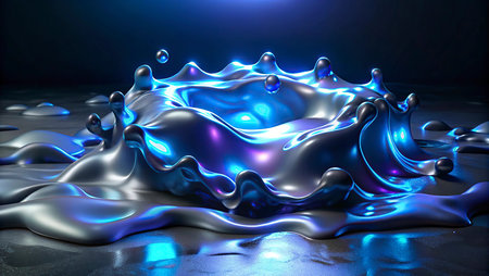 3D illustration of a blue liquid splash with waves and ripples