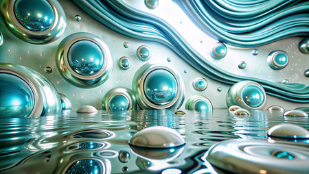 abstract 3d illustration of water background with bubbles and reflections.