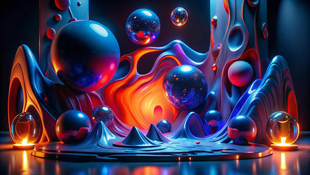 Abstract background with colorful glass balls. 3D rendering. Futuristic technology style.