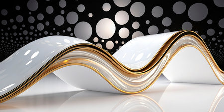 3d render, abstract background with golden wavy lines and dots