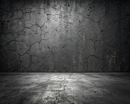 empty room with cracked concrete wall, grunge background. 3d renderの写真素材