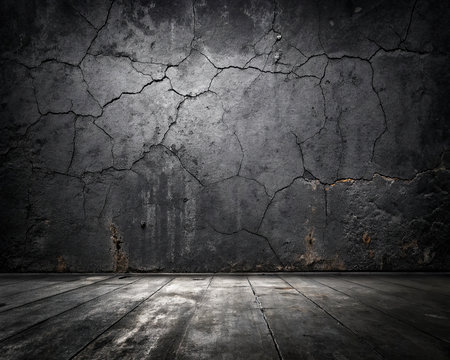 old room with cracked wall, grunge background, 3d renderの写真素材