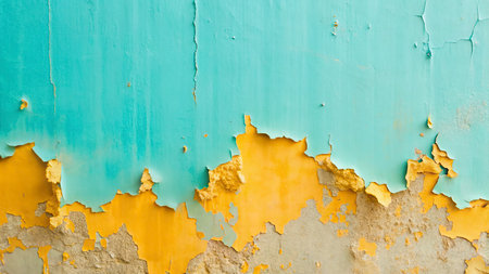 Old blue and yellow paint on the wall. Texture, background.