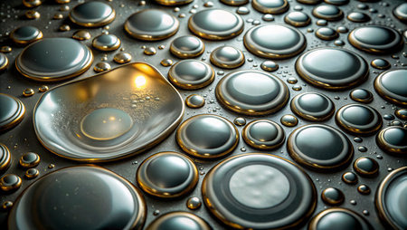 Water drops on metal surface. Abstract background. 3D illustration.の写真素材