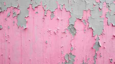 Peeling pink paint on the wall. Abstract background for design.Old weathered wall with wooden window and peeling paint. Abstract background.の写真素材