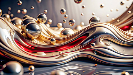 3D illustration of a beautiful abstract background with gold and red liquid
