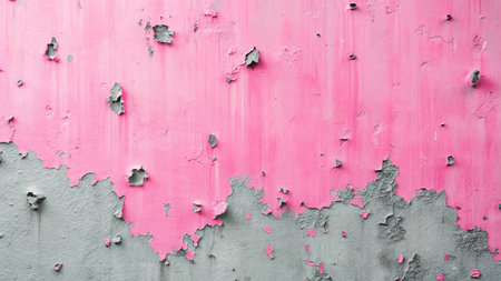 Pink paint peeling off the wall. Abstract background and texture for design.の写真素材