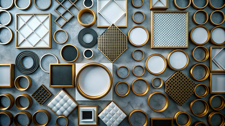 3d rendering of abstract geometric composition made of different shapes and forms.の写真素材