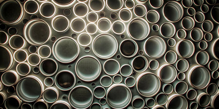 Abstract metal background with round holes, close-up. Toned.の写真素材