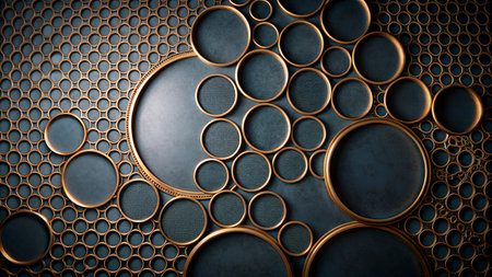 3d illustration of abstract metal background with golden rings. Design element
