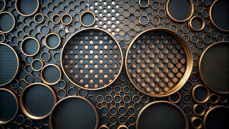 3d illustration of metal perforated background with round holes.の写真素材