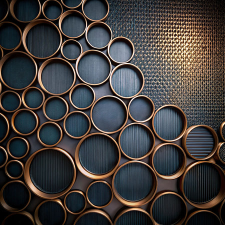 Metal background with round elements. 3D illustration. 3D rendering.の写真素材