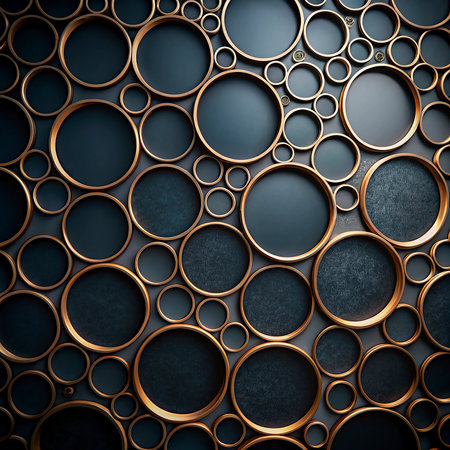 Abstract metal background. 3d rendering 3d illustration. Metal rings.の写真素材