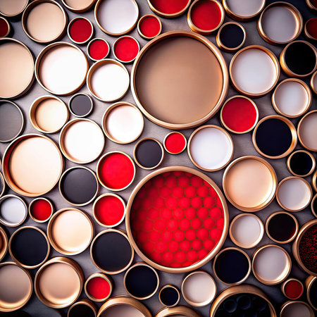 Metal background with red and white circles. 3d rendering, 3d illustration.の写真素材