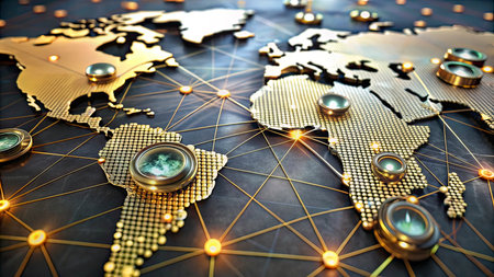 Global network concept. 3d illustration of world map over black background