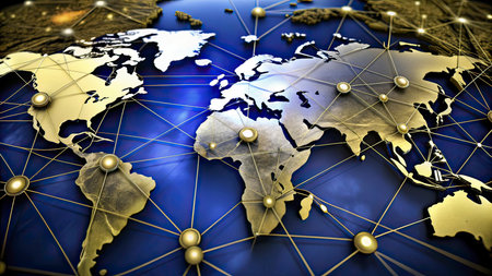 Global network concept. 3D illustration of world map with connections.