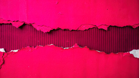 ripped red paper on corrugated iron plate texture background.の写真素材