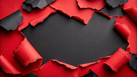 Torn paper with space for your message on black background, top viewの写真素材