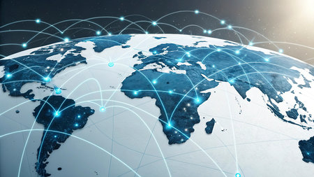 Global network connection over the world. 3D rendering.