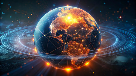 Global network connection over the world 3D rendering