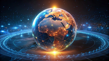 Global network connection over planet Earth. Elements of this image furnished by NASA