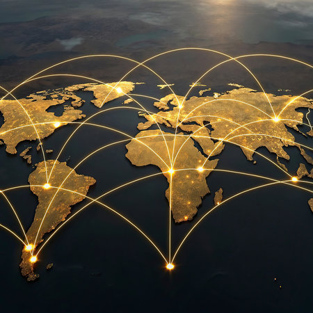 Global network on map of the world. 3d render illustration.