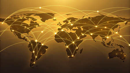Global network connection on world map. Internet technology background. Vector illustration.