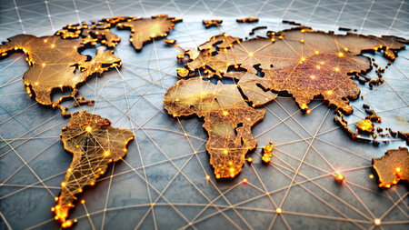 Map of the world with glowing lines. 3d illustration. Global network concept.
