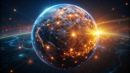 Global network connection covering the earth 3D rendering elements of this image furnished by NASA