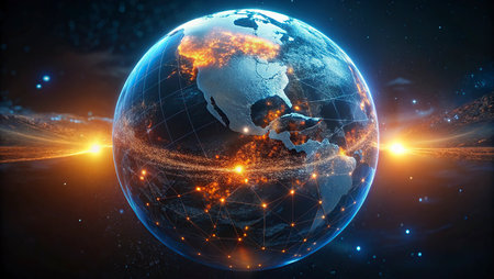 Global network connection over planet Earth 3D rendering elements of this image furnished by NASA