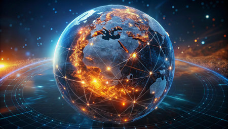 Global network connection over planet Earth 3D rendering elements of this image furnished by NASA