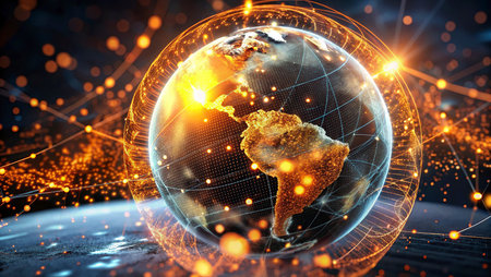 Global network connection over planet earth 3D rendering elements of this image furnished by NASAの写真素材