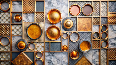 Abstract geometric pattern of gold, silver and bronze shapesle background