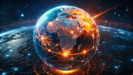 Global network connections over the globe 3D rendering elements of this image furnished World map...