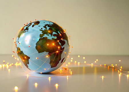 Globe with glowing lights on white background. Global business concept.