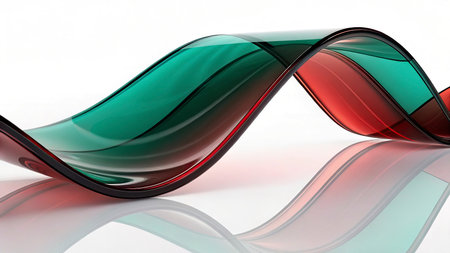 Colorful glass wave on a white background. 3d rendering.の写真素材