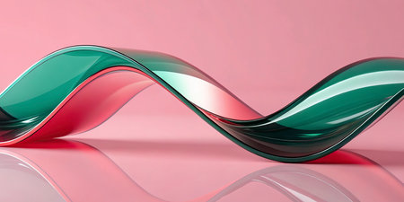 3d illustration of red and green wavy shape over pink background