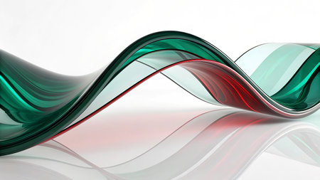 3d render, abstract background with green and red waves on white backgroundの写真素材
