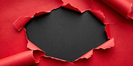 Torn paper with space for your message on a black background.の写真素材