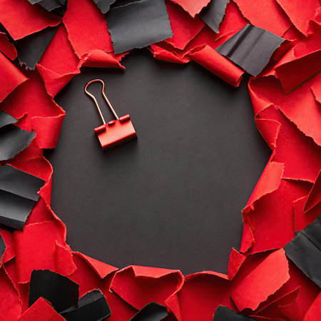Red torn paper with space for your message or text on black backgroundの写真素材