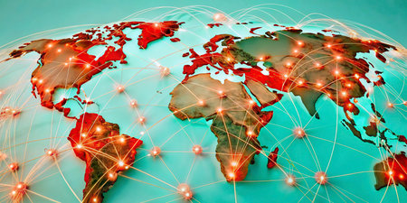 Network of connections on the globe. Internet Concept of global business.