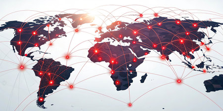 Global network connection on world map. Communication and telecommunication concept.