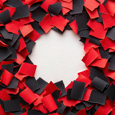 Black and red torn paper background with space for your message or textの写真素材